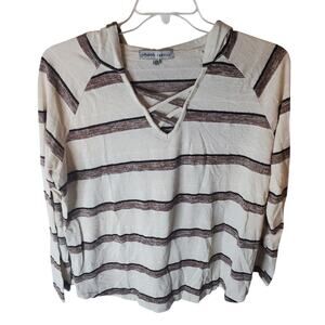 Absolutely Famous Hooded Long Sleeve Striped Shirt, 2X